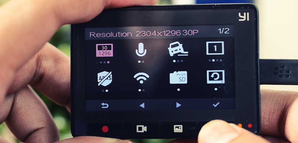 Showing the Yi Dash Cameras Menu
