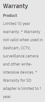 Samsung EVO Plus Warranty Fine Print